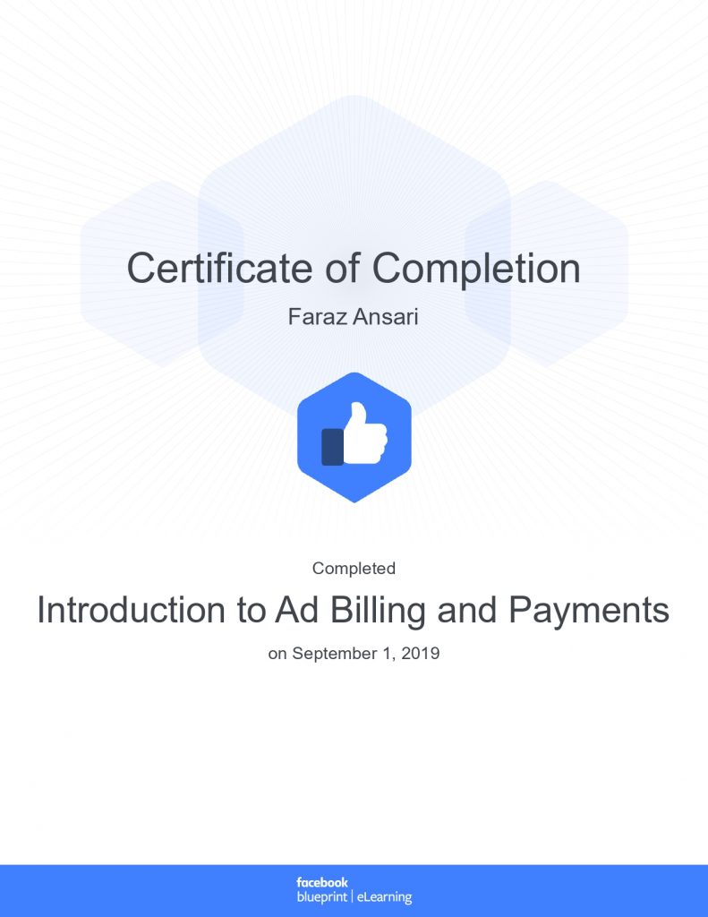 farazansari.in faraz ansari Introduction to Ad Billing and Payments Certificate facebook blueprint